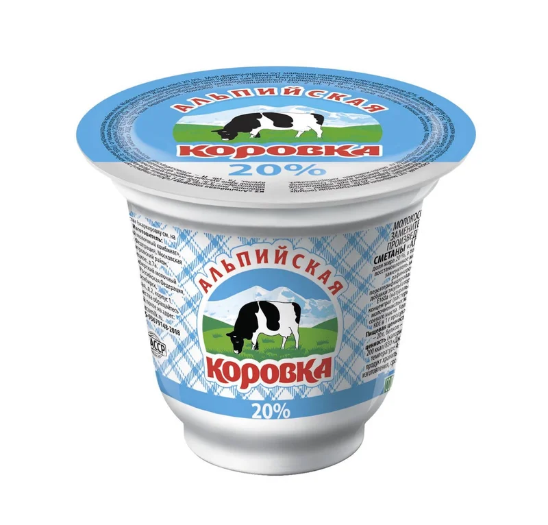Продукт сметанный Альпийская коровка 20%, 200гр