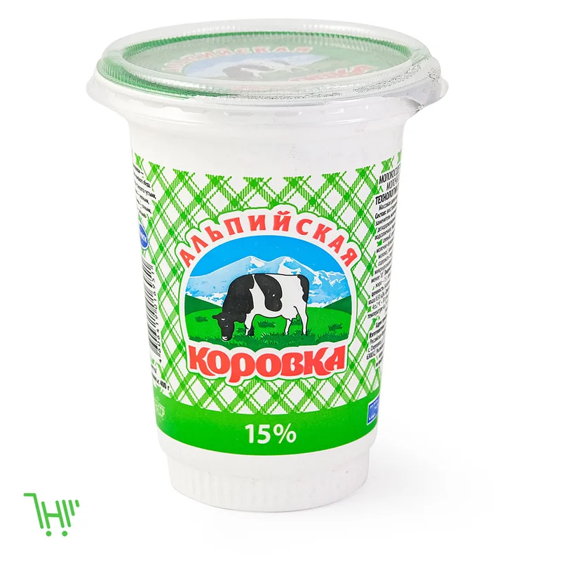 Сметана Альпийская коровка 15% 400гр