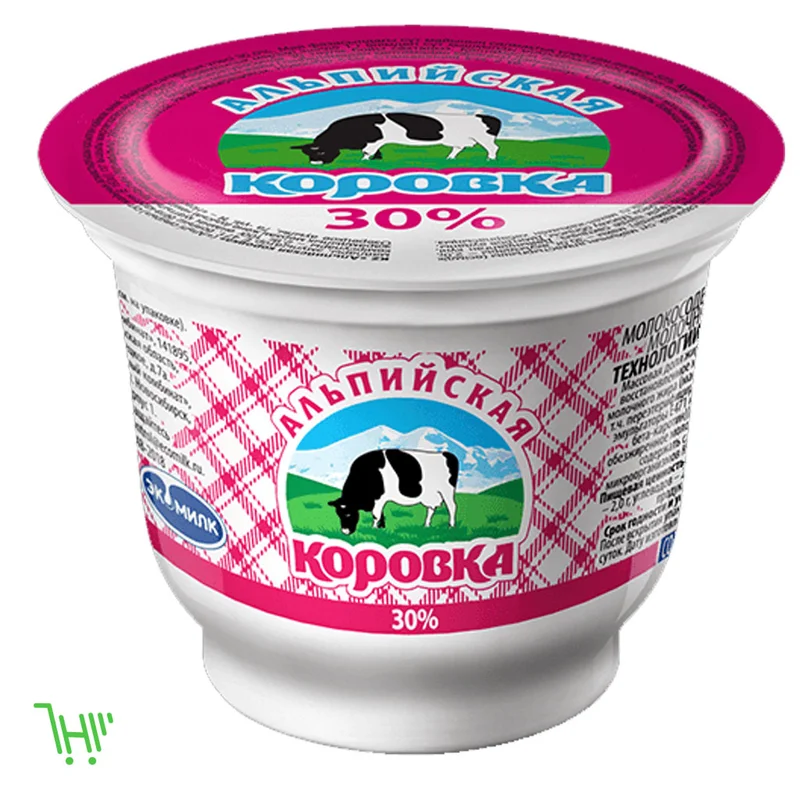 Сметана Альпийская коровка 30% 200гр