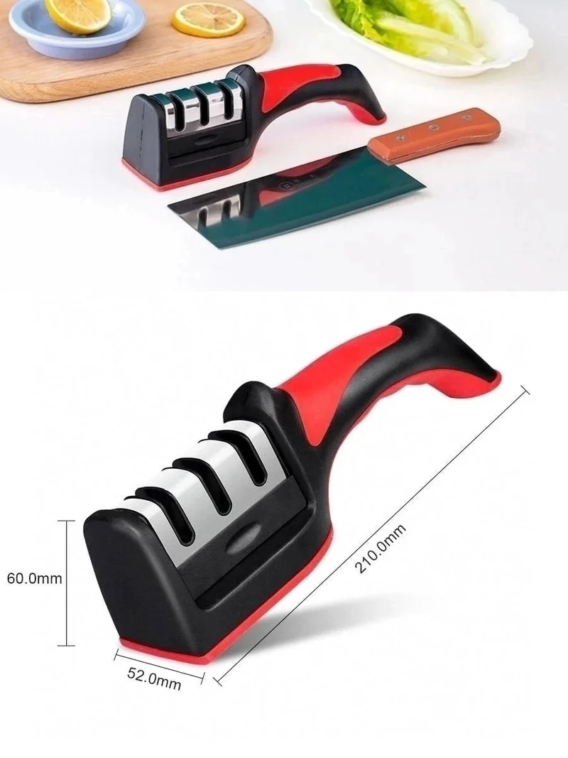 Точилка для ножей 21,5х6х5 см / Ножеточка с нескользящем основанием Красный+ Черный