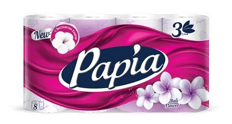 Туалетная бумага Papia Bali Flower 3-слойная, 8 рулонов